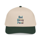 God Money Power Baseball Cap — Retro Text Embroidered Mid-Profile Hat