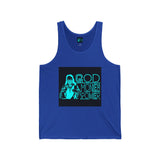 God Money Power Neon Tank Top — Graphic Religious Statement Jersey Tank