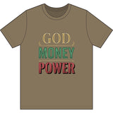 God Money Power Camo Tee — Faith & Wealth Graphic T-Shirt