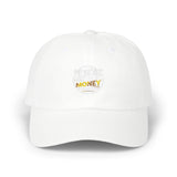 Money Stamp Dad Cap – White Embroidered Vintage Logo Hat
