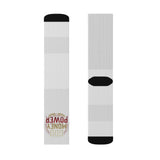 God Money Power Graphic Sublimation Socks — Novelty Crew Socks with Retro Badge