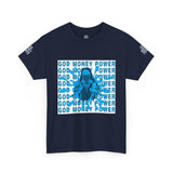 God Money Power Graphic Tee — Blue Anime Design