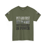 Inspirational Faith Tee — "Put God First, Hustle for the Money, Put Yourself in Power"