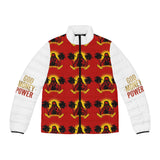 Puffer Jacket - 'God Money Power' Red Tropical Graphic