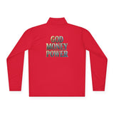Quarter-Zip Pullover — "GOD MONEY POWER" Graphic Pullover