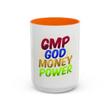 GMP God Money Power Accent Coffee Mug — Colorful Motivational Tea Cup (11/15 oz)