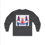 Long Sleeve Tee — "God Money Power" Patriotic Jesus Graphic