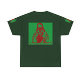 Graphic Tee — Masked Saint Illustration (Red & Green)
