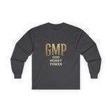 GMP (God Money Power) Long Sleeve Tee — Gold Logo Faith Streetwear