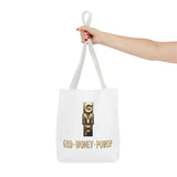 God • Money • Power Tote Bag — Inspirational Gold Block Design