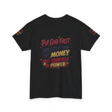 Inspirational Graphic Tee — "Put God First, Hustle for the Money, Put Yourself in Power"