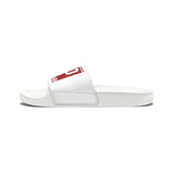 Men's Slide Sandals — White Removable-Strap Slides with 'GMP God Money Power' Graphic