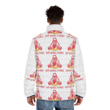 Men's Puffer Jacket — 'God Novel Power' Retro Graphic All-Over Print