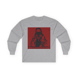 Long Sleeve Tee — "Sacred Hustle" Red Bandana Jesus Graphic