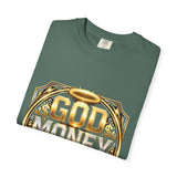 God Money Power Graphic T-Shirt — Bold Gold Faith & Hustle Tee