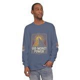 Long Sleeve T-Shirt — 'God Money Power' Pyramid Graphic