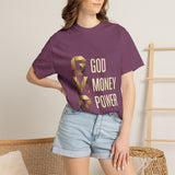 T-Shirt — GVMP Gold Graphic: "God Money Power" Statement Tee