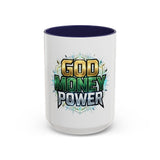 God Money Power Accent Coffee Mug — Inspirational Faith & Success Ceramic Mug (11/15oz)