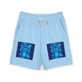 Graphic Fleece Sweat Shorts — Blue Neon Skull Pocket Print