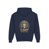 Youth Lion Crest Hoodie — GMP Gold Emblem Kids Pullover