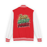 Letterman Jacket — "God Money Power" Graphic Varsity Jacket