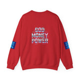 Crewneck Sweatshirt — 'God Money Power' Blue Graphic Pullover