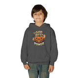 Halloween Pumpkin Hoodie — “God Money Power” Graphic Youth Sweatshirt
