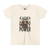 Youth Tee — 'God Money Power' Skull Graphic Shirt