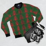 Christmas Hooded Figure Bomber Jacket — Red & Green Holiday Pattern