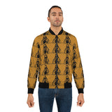 Gold Graphic Bomber Jacket - Repeating Hooded Figure AOP