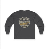 Long Sleeve Tee — “Put God First, Hustle for the Money” Inspirational Faith Shirt