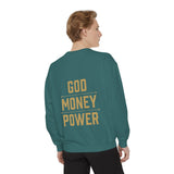 Sweatshirt — 'God Money Power' Crown & Fist Graphic Crewneck