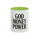 God Money Power Accent Coffee Mug – Inspirational Religious Typography Mug (11/15oz)