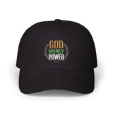 God Money Power Dad Cap — Embroidered Religious Faith & Prosperity Baseball Hat