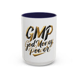 Accent Coffee Mug — "GMP God Money Power" Gold Script Mug (11/15oz)