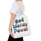 God Money Power Tote Bag – Bold 3D Typography Inspirational Carryall