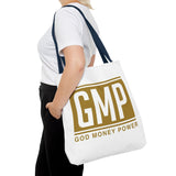 GMP Gold Logo Tote Bag — "God Money Power" Inspirational Canvas Tote