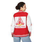 Letterman Jacket — "God Money Power" Graphic Varsity Jacket
