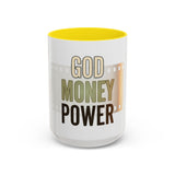 God Money Power Accent Coffee Mug — Motivational Faith & Wealth Ceramic Mug