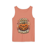God Money Power- Halloween Tank Top — Pumpkin Graphic Sleeveless Tee