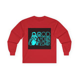 God Money Power Long Sleeve Tee — Retro Neon Graphic Faith & Hustle Shirt