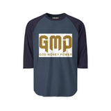 GMP "God Money Power" Raglan Shirt – Gold Logo 3/4 Sleeve Baseball Tee