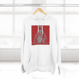 God Money Power Hoodie — Red Three-Panel Graphic Fleece Hoodie