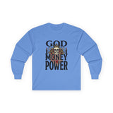 God Money Power- Skull Ultra Cotton Long Sleeve Tee