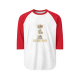 Raglan Shirt — Gold Crown 'God Money Power' Graphic Baseball Tee