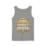God Money Power Tank Top — Bold Gold Faith & Hustle Graphic