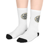 Retro Badge Mid-Length Socks — 'God Money Power' Vintage Logo Crew Socks