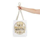 God Money Power Tote Bag — Bold Pyramid Graphic Religious Statement Tote