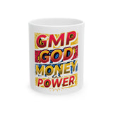 GMP God Money Power Ceramic Mug – Bold Pop Art Inspirational Coffee Cup (11oz/15oz)