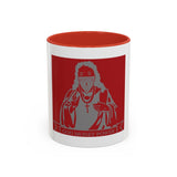 Coffee Mug — Red 'God Money Power' Saint Illustration Accent Mug (11/15 oz)